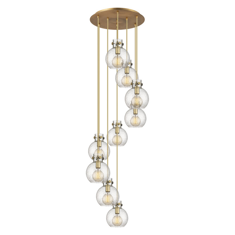 Luminaire suspendu 9 lumières Amrith, Laiton brossé, Bullé
