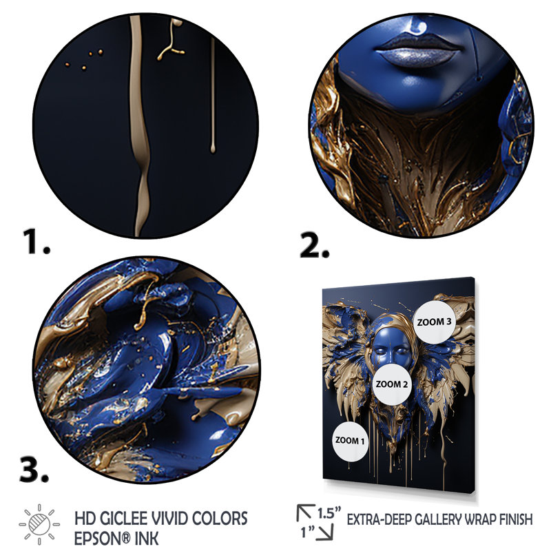 Art mural ailes d'ange bleu royal et or royal IV, Encadrement doré, H 20 po x l 12 po x P 1 po