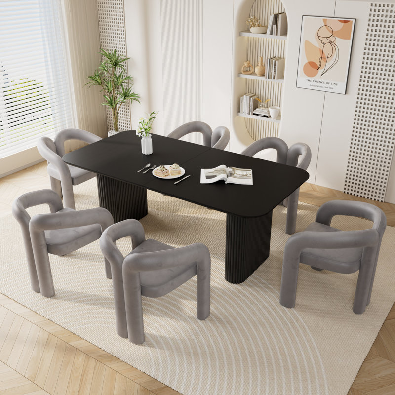 Double Pedestal Dining Set with Chairs, 7, Gray