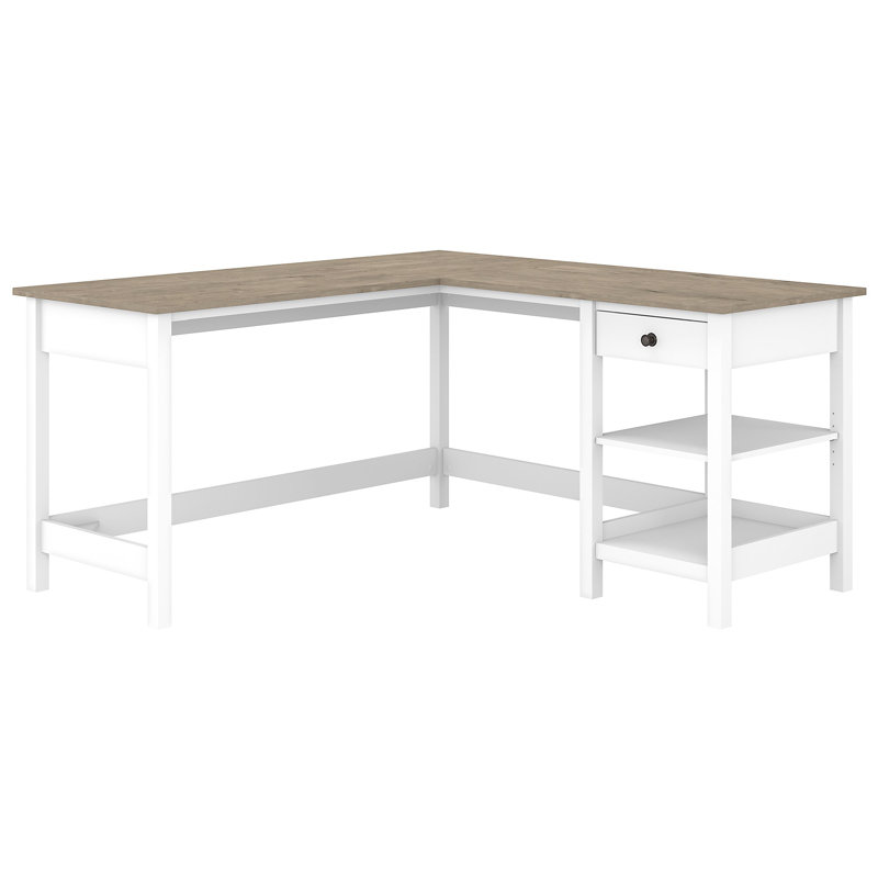 Bureau en L Ozro, Gris / blanc pur