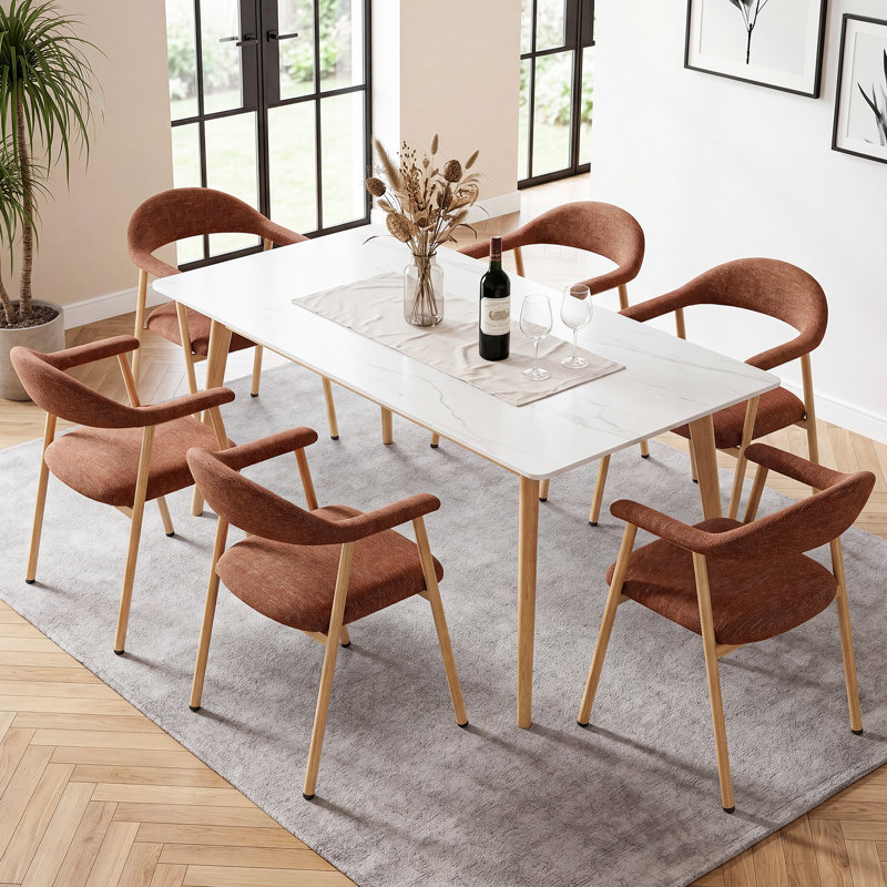 Modern Upholstered Kitchen Dining Chairs, 6, Orange