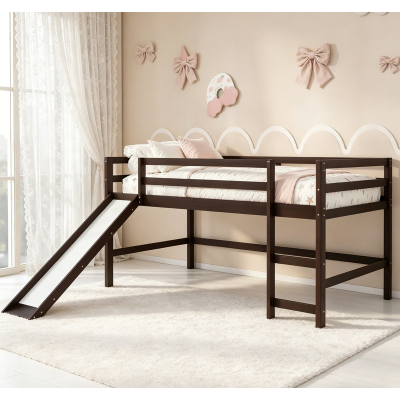Lit mezzanine simple avec glissade, conception multifonctionnelle pour les enfants, durable et peu encombrante, idéal pour les chambres modernes