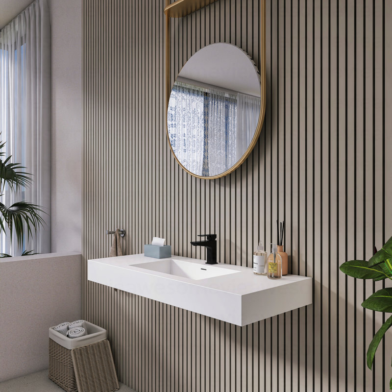 Lavabo de salle de bain rectangulaire en pierre 47,2 po