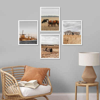" Framed Autumn Texas Farm Set of 4 Countryside Pasture Wall Decor Prints " 4 Piece Art Graphic Art Print