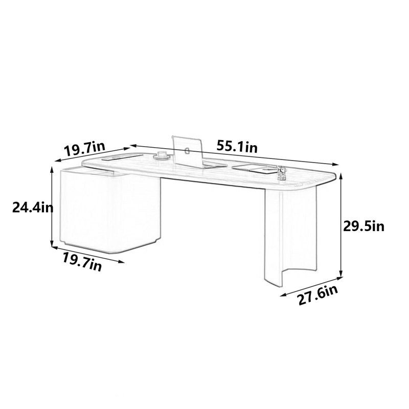 Bureau moderne en noyer crème, H 29,5 po x l 55,1 po x P 27,6 po