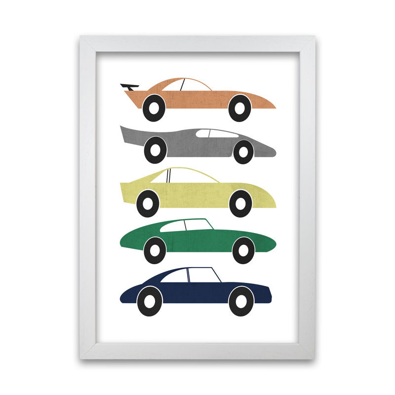 Muted Colours Car - Print, 42cm H x 30cm W x 3cm D, White Frame