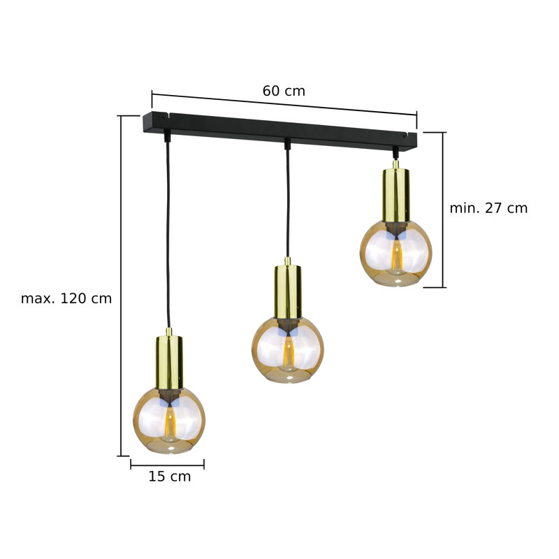 Bourgoin 3 - Light Kitchen Island Pendant, Black/Gold