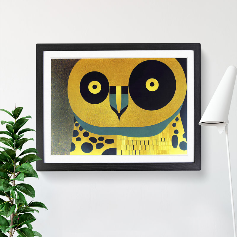 Golden Abstract Owl - Framed Print