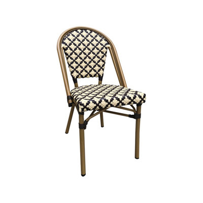 Chaise en aluminium à motifs en bambou avec assise et dossier en polyester tissé noir et blanc