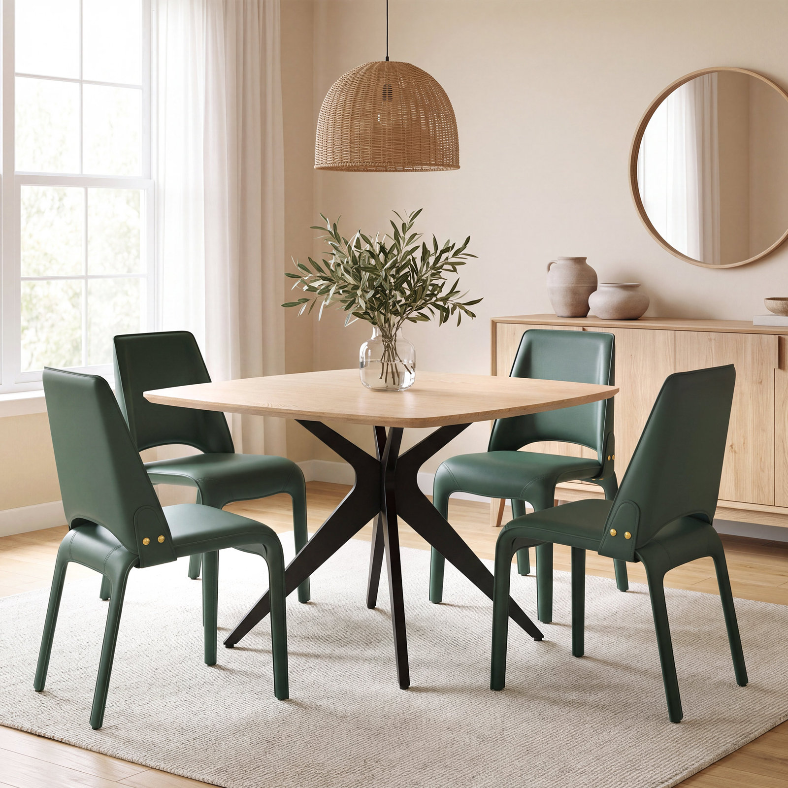 Vannes Dining Chair, 4, Green, No Assembly Needed