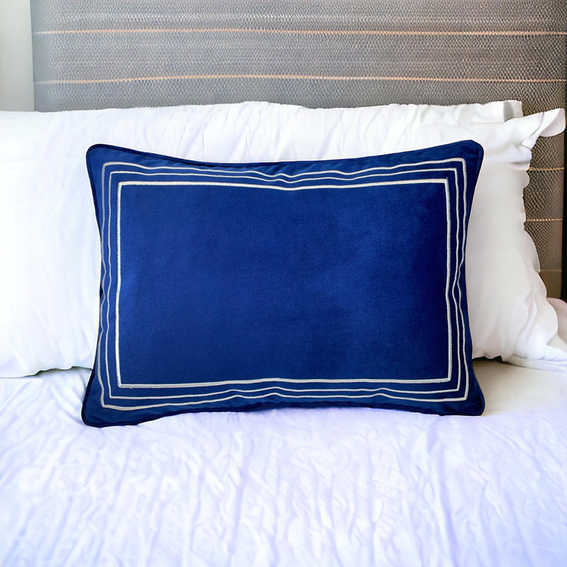 Embroidered Velvet Reversible Pillow Cover, Blue
