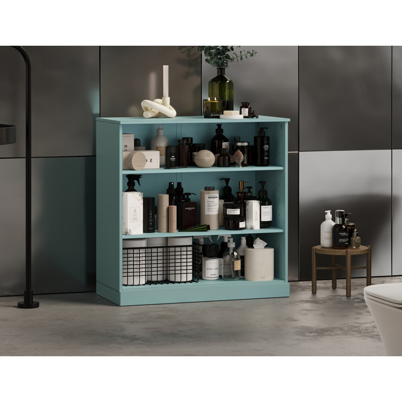 Armoire de salle de bain 100% bois massif avec tablettes réglables, H 35,75 po x l 32 po x P 15,5 po, Bleu aqua