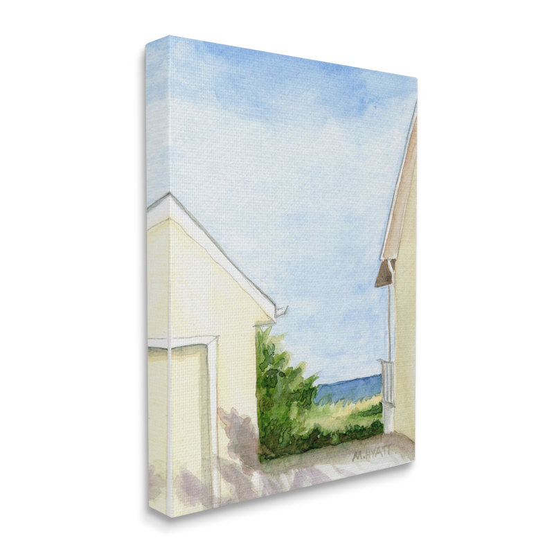 Océan, falaise, entre-deux, plage, chalet, architecture, H 40 po x l 30 po, Toile tendue