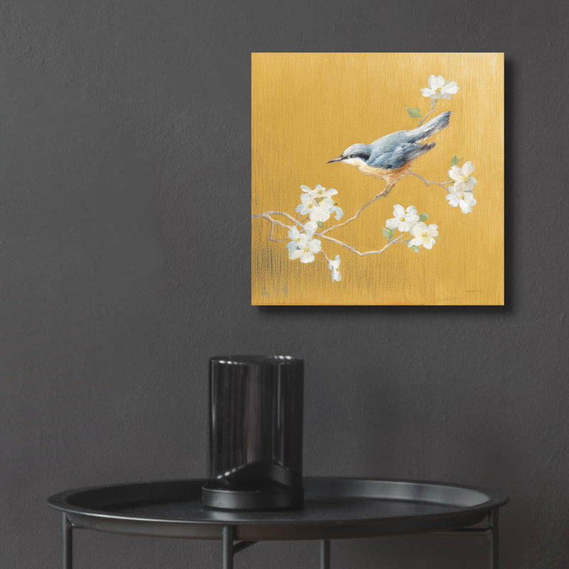 «Nuthatch On Gold» par Danhui Nai, art mural en verre acrylique, H 12 po x l 12 po x P 0,13 po