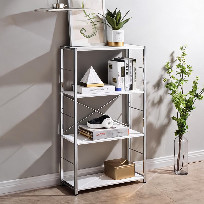 Bibliothèque autoportante à 4 niveaux avec tablette d'exposition de 107 cm et quatre espaces de rangement