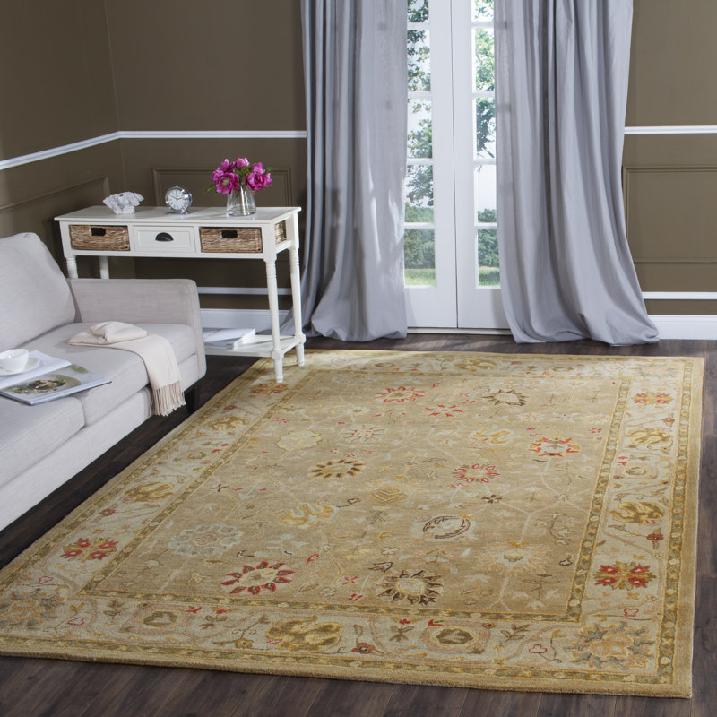 Tapis oriental taupe en laine touffeté à la main Armintha, Rectangle 7 pi 6 po x 9 pi 6 po