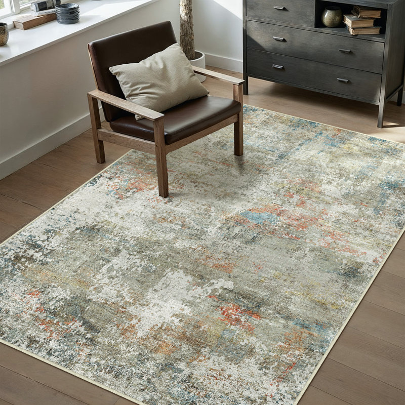 Sarah Modern Abstract Machine Washable Area Rug with Non-Slip Backing, Rectangle 3' x 5'