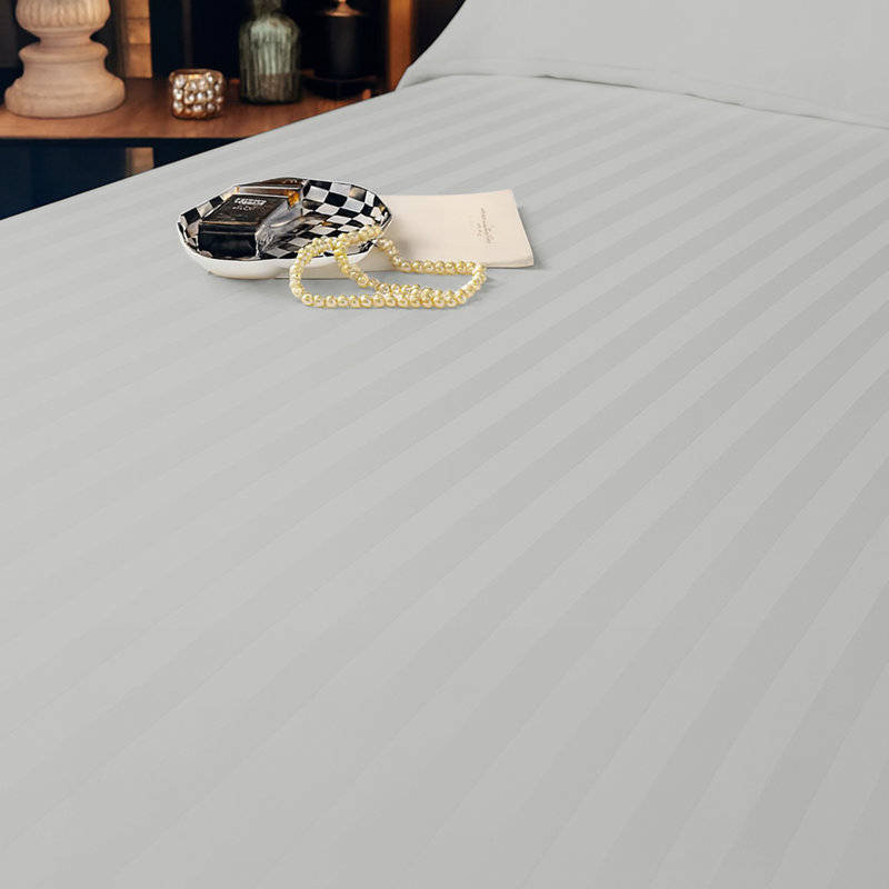 Aspire Homeware Luxury 40cm Deep Striped Fitted Sheet for Hotel Style Bedroom Comfort, King (5'), Silver