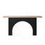 Console moderne minimaliste avec base en arche noire et plateau en bois naturel, console en bois de 66 po