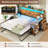 Daybed with Pop Up Trundle, Farmhouse Wooden Full Size Daybed Frame with 3 Storage Drawers and Shelves, Full Daybed with Charging Station and LED Lights for Bedroom, Guest Room-1129626400-1124053276