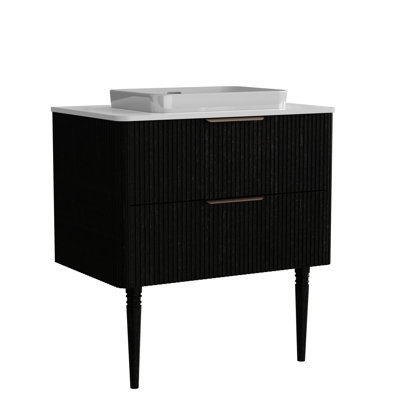 Meuble-lavabo de salle de bain en chêne noir 30 po - Lavabo en céramique, matériaux de qualité Space Design