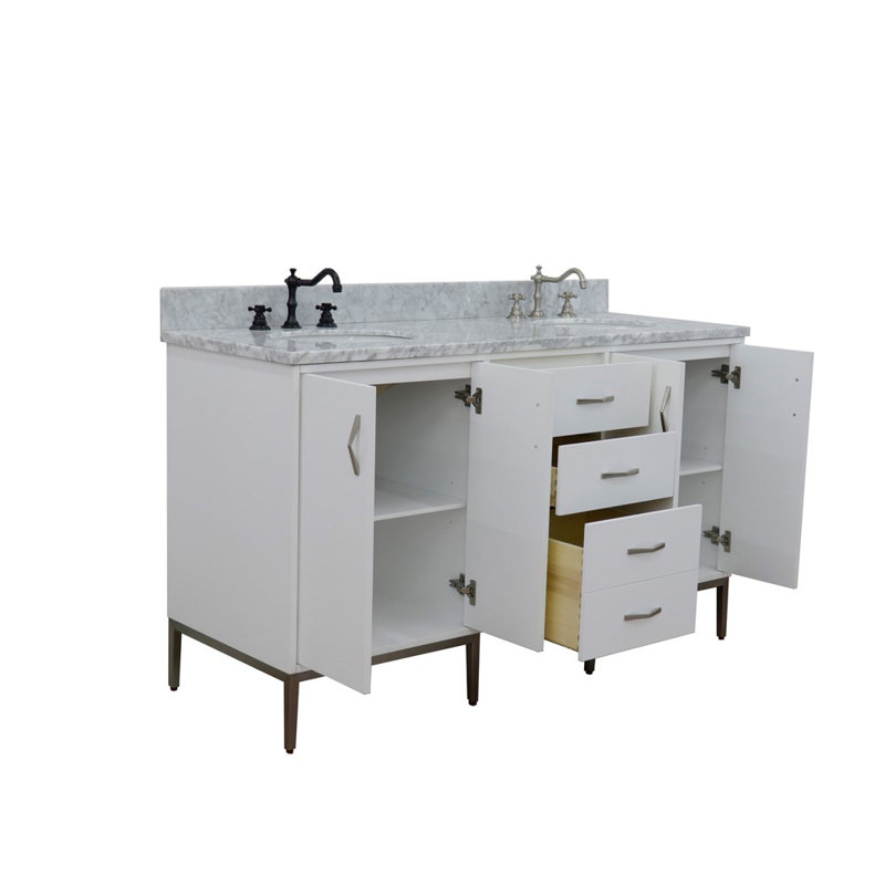 Ensemble de meuble-lavabo double 61 po Aashika, gris