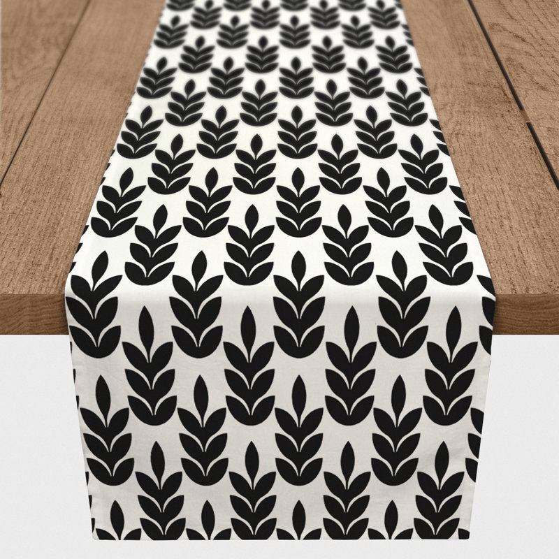 Linge de table Ailine, L 72 po x P 16 po, Noir, Motif floral