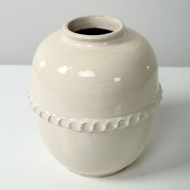 Approx. 12" High Off Whtie Ceramic Vase with Lace Decoration