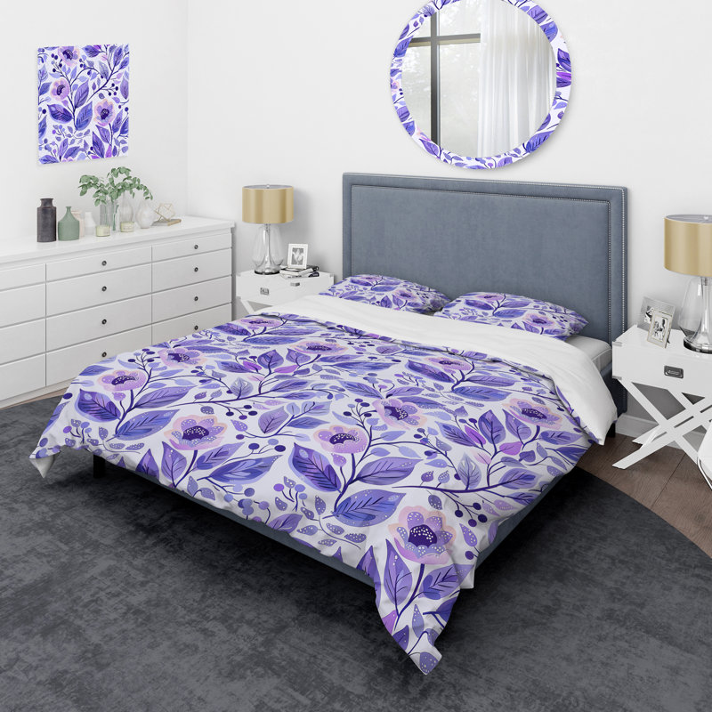 Ensemble de housse de couette Modern Flower Mauve Lavender Delight II, Housse de couette simple et deux taies décorative
