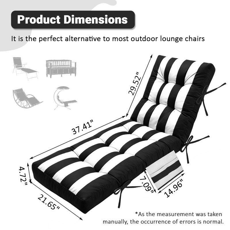 Chaise Lounge Chair Cushion Outdoor,67x22x4 In Waterproof Seat Cushions For Patio Furniture, Thick Long Lounge Cushion,with Straps, Bag, For Lawn Pool Wicker Couch Loveseat