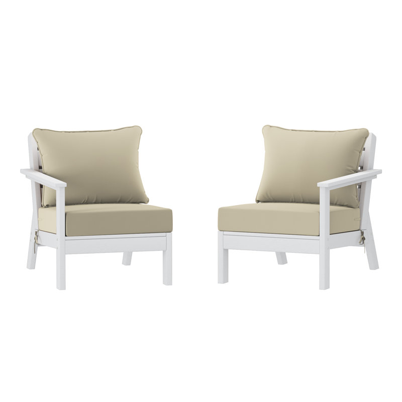 Deep Seating Set With Cushions, Beige, White