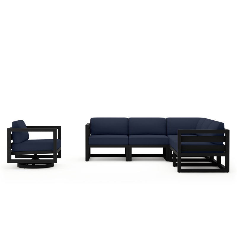 Avion 6 Piece Sectional Set With Swivel, Black, Spectrum Indigo Sunbrella®