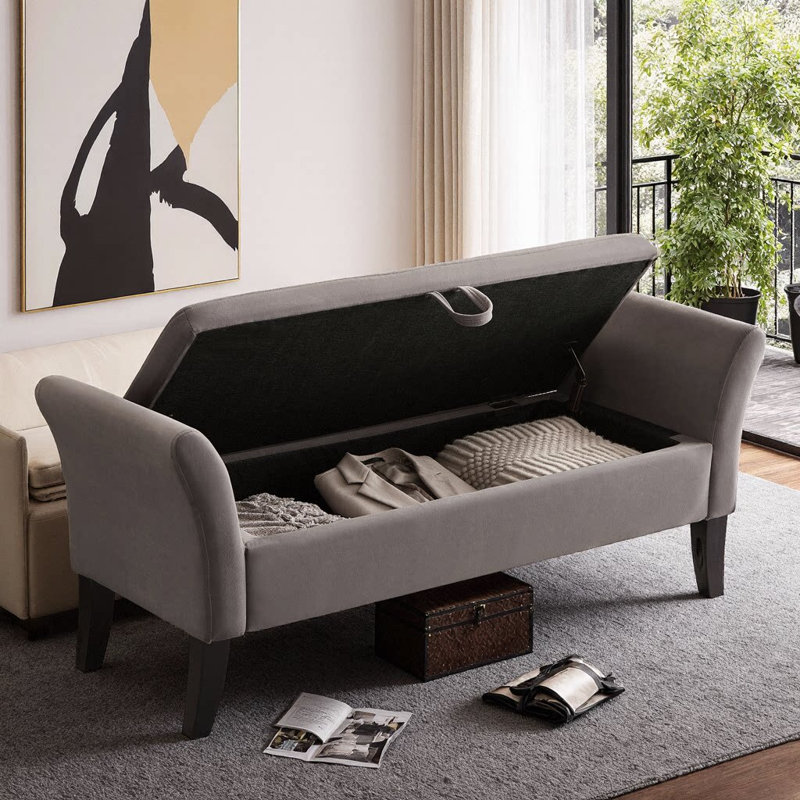 Banc de lit avec velours de rangement, Gris