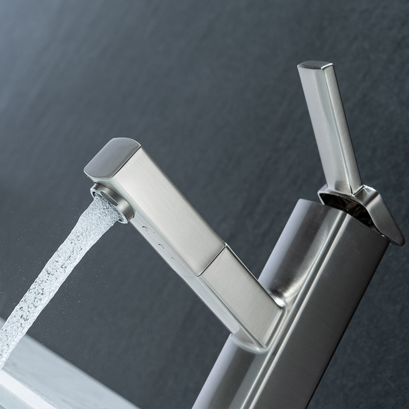 Brushed Nickel Single Handle Bathroom Faucet With Pull-Out Sprayer, Tall, Brushed Nickel