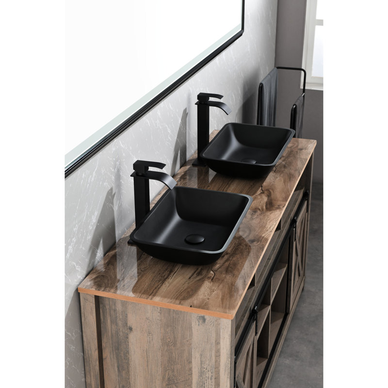 Lavabo de salle de bain tout-inclus noir mat avec robinet et robinet escamotable élégant - 13,0 po x 18,13 po x 4 po x 4 po