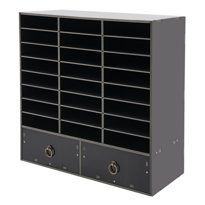 Paper And Mail Organizer Storage Cabinet With 24 Compartments And 2 Drawers