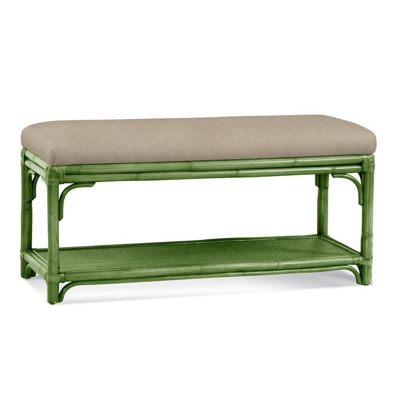 Summer Retreat Wicker Shelf Storage Bench, Honey, Oatmeal Crypton Performance; 0822-74