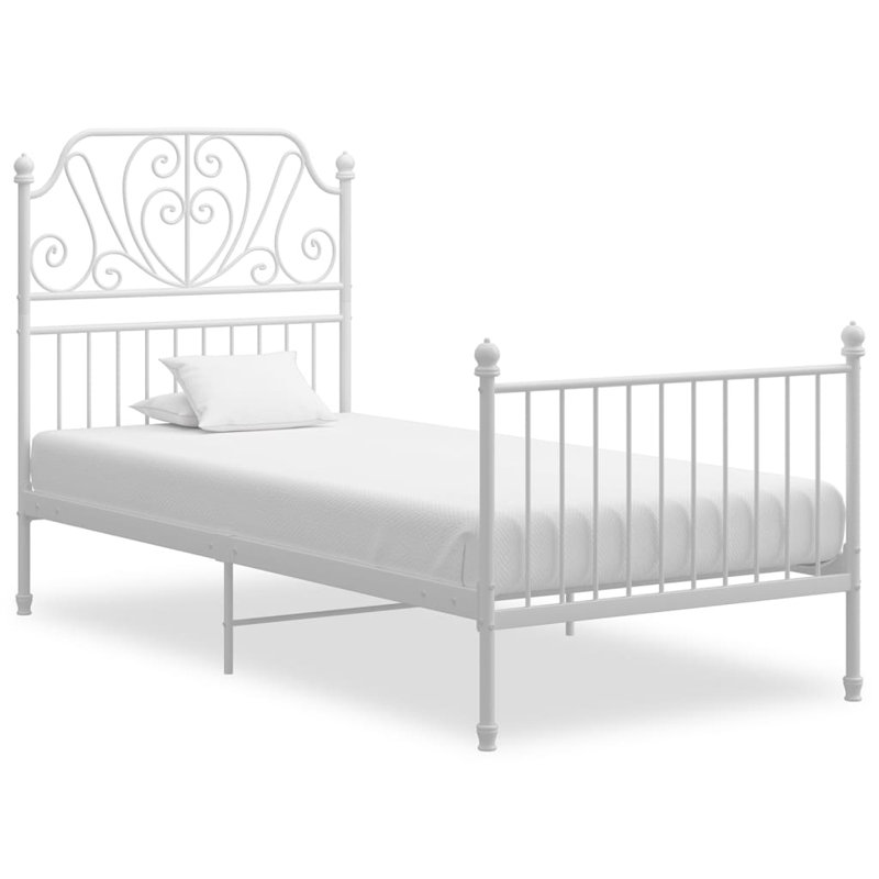 Structure de lit durable en métal thermolaqué vidaXL, Blanc, 55,1 po x 78,7 po