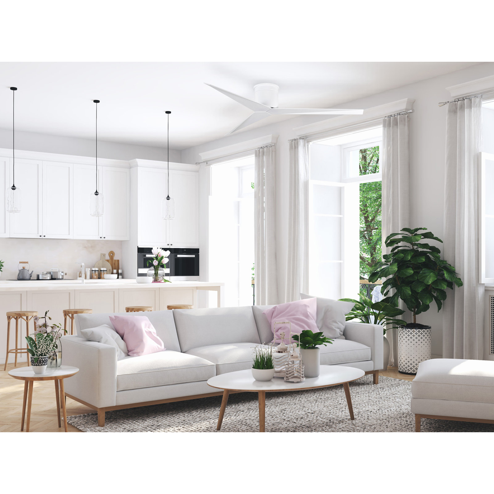 56'' 3 Blade Ceiling Fan, Gloss White, Brushed Nickel