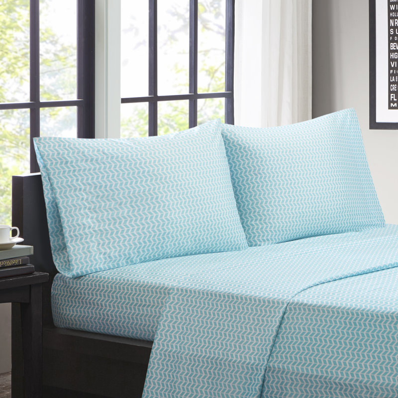 Ensemble de draps en microfibre Chevron, Turquoise, Simple