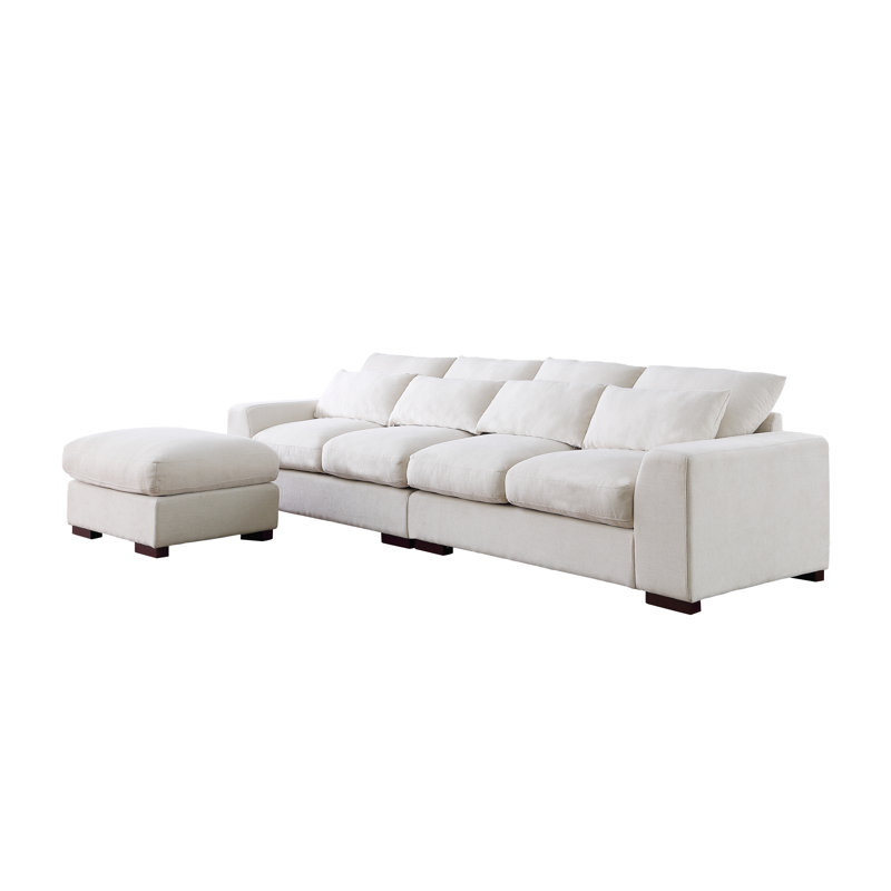 Canapé modulaire réversible avec repose-pieds Forbestown, Mélange de lin beige