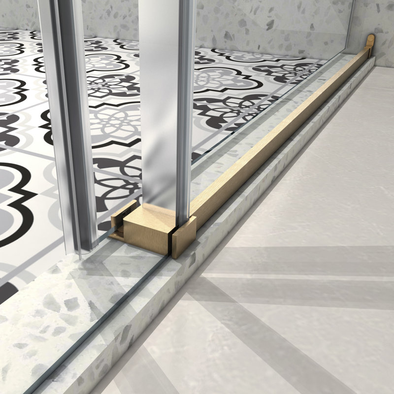 Porte de douche coulissante simple sans cadre l 60 "x H 76" réversible, Or brossé