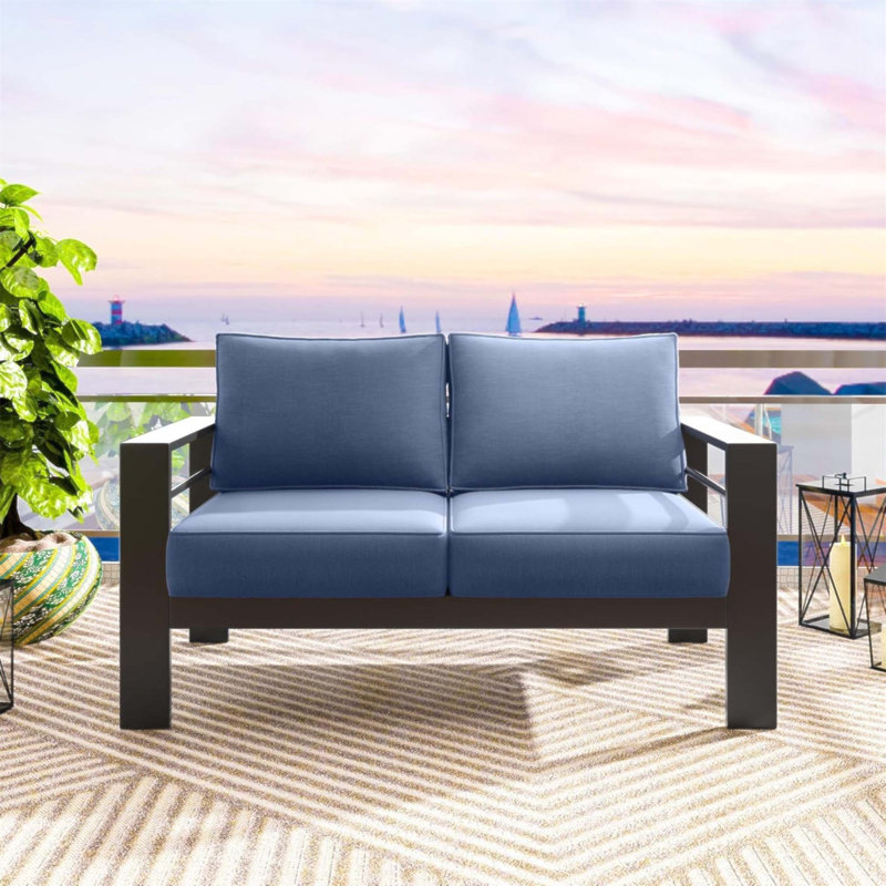 50-Inch All-Weather Aluminum Patio Loveseat With Thick Cushions And Durable Frame,  For Outdoor Comfort And Style, Blue