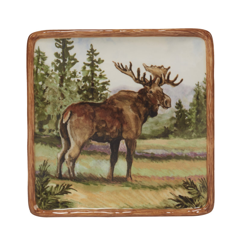 Mountain Wildlife Hand-Painted Ceramic Salad Plates, Set of 4