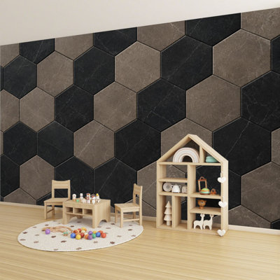 Papier peint adhésif peler et coller Hexagonal Vintage, tons neutres foncés, 69 po x l 96 po, amovible, papier mural en PVC, auto-adhésif pour chambre à coucher, bureau à domicile