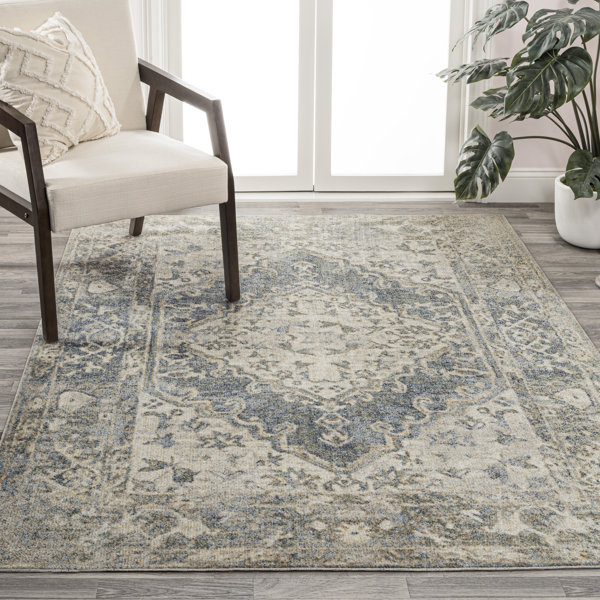 Bungalow Rose Machine Woven Performance Blue/Cream Rug | Wayfair