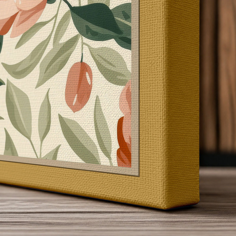 Scattered Peonies Botanical - Wrapped Canvas, 18x12 - 45.7 x 30.5 cm, Ochre Border