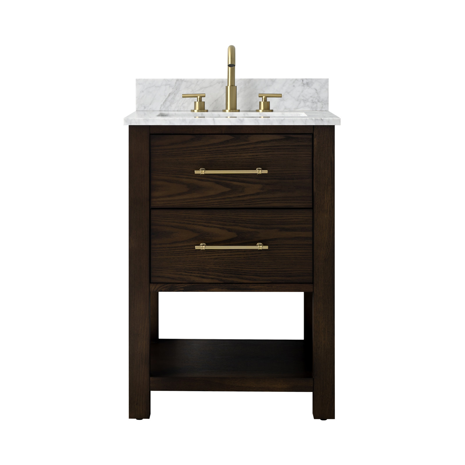 Keri 24'' Single Bathroom Vanity, Brown Oak/Antique Brass