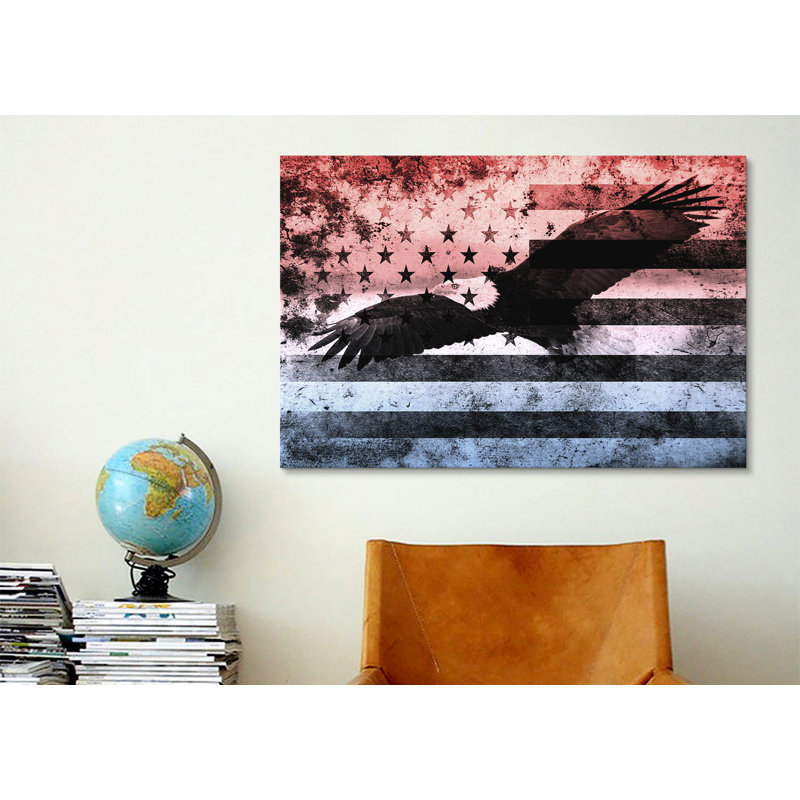 Aigle à tête blanche, drapeau américain - impression sur toile tendue, H 8 po x l 12 po x P 0,75 po, Pas de tapis