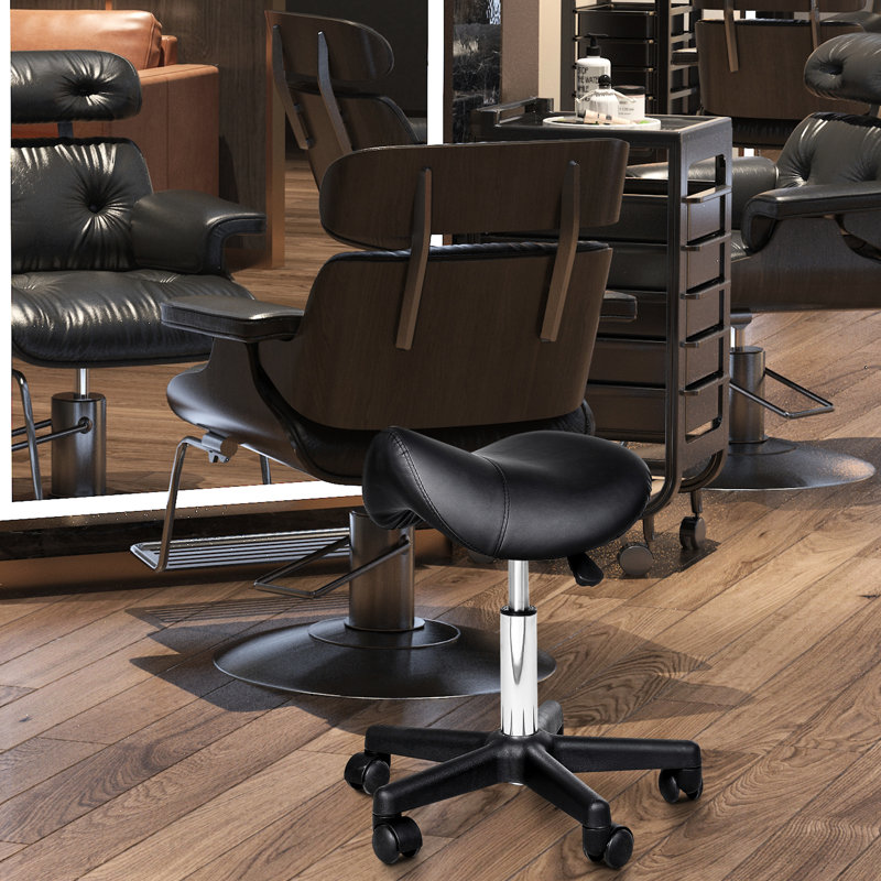 Tabouret à roulettes noir, hauteur réglable, similicuir ergonomique pour une performance efficace en spa, salon, massage, fauteuil de bureau pivotant en cuir